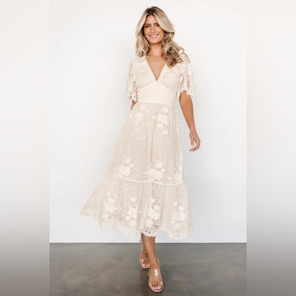 Baltic Born Cream Lace Midi Dress